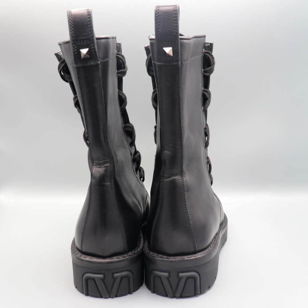 Valentino Garavani Black Leather Rockstud Lug Combat Boot EU 38.5 Fits W 8 / M 6 - Picture 9 of 16
